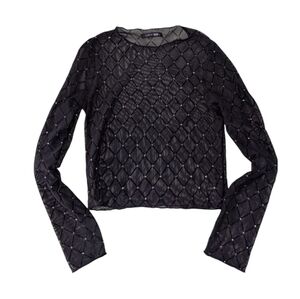 Black Sequin Crop Blouse